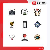 Pictogram Set of 9 Simple Filledline Flat Colors of business android heart mobile phone Editable Vector Design Elements