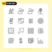 Universal Icon Symbols Group of 16 Modern Outlines of human capability new tennis racket table tennis Editable Vector Design Elements