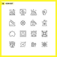 Group of 16 Outlines Signs and Symbols for construction schedule installation person human Editable Vector Design Elements