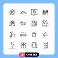 conjunto de 16 iconos de interfaz de usuario modernos signos de símbolos para elementos de diseño vectorial editables de recuperación de energía de atención de torre de dólar vector