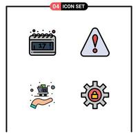 Mobile Interface Filledline Flat Color Set of 4 Pictograms of calendar gear alert buy lock Editable Vector Design Elements