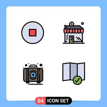 Set of 4 Modern UI Icons Symbols Signs for circle kit shop aid check in Editable Vector Design Elements