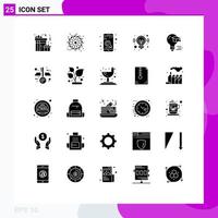 Pack of 25 creative Solid Glyphs of education bulb mobile solution business Editable Vector Design Elements