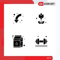 Pack of 4 creative Solid Glyphs of arrow package left flowers dumbell Editable Vector Design Elements