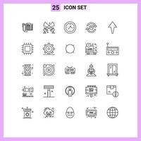 25 User Interface Line Pack of modern Signs and Symbols of up computing disco light reload arrow Editable Vector Design Elements