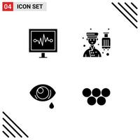 Pack of 4 creative Solid Glyphs of heartbeat eye pulse line hotel eye Editable Vector Design Elements