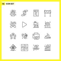 User Interface Pack of 16 Basic Outlines of road construction help buildings study Editable Vector Design Elements