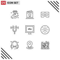 9 User Interface Outline Pack of modern Signs and Symbols of reference kamerton valentine fork movie Editable Vector Design Elements