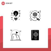 4 Solid Glyph concept for Websites Mobile and Apps bulb flag lighting ticket mission Editable Vector Design Elements