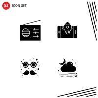 Set of 4 Vector Solid Glyphs on Grid for media costume app start wind Editable Vector Design Elements