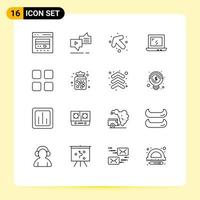 Set of 16 Vector Outlines on Grid for calculator laptop messaging design left Editable Vector Design Elements