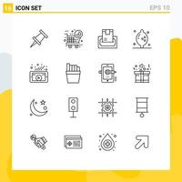 Universal Icon Symbols Group of 16 Modern Outlines of french video money search lemon Editable Vector Design Elements