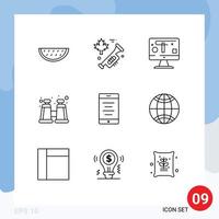 9 User Interface Outline Pack of modern Signs and Symbols of global text design mobile explore Editable Vector Design Elements