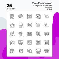 25 producción de video y conjunto de iconos de hardware de computadora 100 archivos editables eps 10 concepto de logotipo de empresa ideas diseño de icono de línea vector