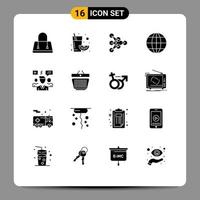 Modern Set of 16 Solid Glyphs and symbols such as video discussion algorithm user office Editable Vector Design Elements