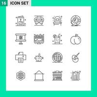 Set of 16 Modern UI Icons Symbols Signs for atom diagram reel business analysis Editable Vector Design Elements