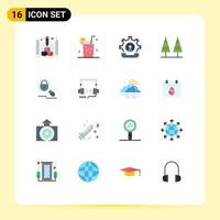 Set of 16 Modern UI Icons Symbols Signs for tree nature communication forest process Editable Pack of Creative Vector Design Elements