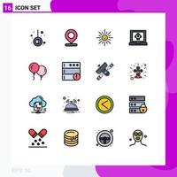 Modern Set of 16 Flat Color Filled Lines and symbols such as spring baloons light rocket laptop Editable Creative Vector Design Elements