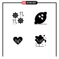 4 User Interface Solid Glyph Pack of modern Signs and Symbols of setting healthy wheel food heart Editable Vector Design Elements