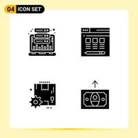 Group of 4 Modern Solid Glyphs Set for analysis configuration statistic server settings Editable Vector Design Elements