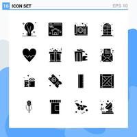 Set of 16 Commercial Solid Glyphs pack for love cabinet architecture living plan Editable Vector Design Elements