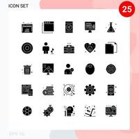 Universal Icon Symbols Group of 25 Modern Solid Glyphs of basic flask gps lab calender Editable Vector Design Elements