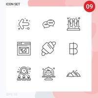 Pack of 9 Modern Outlines Signs and Symbols for Web Print Media such as drink website jar web internet Editable Vector Design Elements