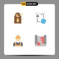 conjunto moderno de 4 iconos planos pictograma de ubicación de monitor de internet de mano de obra de mezquita elementos de diseño vectorial editables vector