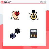 Group of 4 Filledline Flat Colors Signs and Symbols for emotions options break heart motivation accounting Editable Vector Design Elements