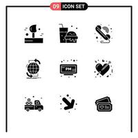 Modern Set of 9 Solid Glyphs and symbols such as pm web communication network global Editable Vector Design Elements