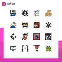 Mobile Interface Flat Color Filled Line Set of 16 Pictograms of gear box cancer stack arrange Editable Creative Vector Design Elements