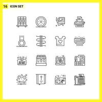 16 Universal Outline Signs Symbols of exercise keys frame type typewriter Editable Vector Design Elements