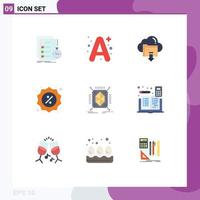 Pictogram Set of 9 Simple Flat Colors of shop commerce school badge cloud Editable Vector Design Elements