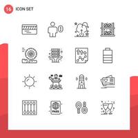Modern Set of 16 Outlines and symbols such as wheel friction cloud shop building Editable Vector Design Elements