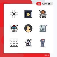 Set of 9 Commercial Filledline Flat Colors pack for user man pay avatar real Editable Vector Design Elements