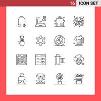 Modern Set of 16 Outlines Pictograph of hand store programmer sign new Editable Vector Design Elements