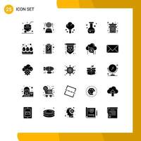 Set of 25 Commercial Solid Glyphs pack for can lab environment flask tree Editable Vector Design Elements