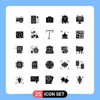 25 Thematic Vector Solid Glyphs and Editable Symbols of globe scary instagram halloween face Editable Vector Design Elements