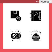 Pack of 4 Modern Solid Glyphs Signs and Symbols for Web Print Media such as box finance placeholder contacts money Editable Vector Design Elements