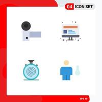 Set of 4 Modern UI Icons Symbols Signs for camcorder action gadgets seo flow Editable Vector Design Elements