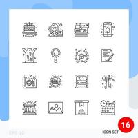 Set of 16 Vector Outlines on Grid for healthcare user dollar sign notification app Editable Vector Design Elements