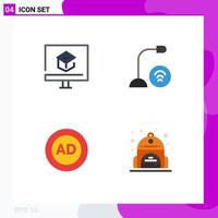 User Interface Pack of 4 Basic Flat Icons of education microphone online devices ad block Editable Vector Design Elements