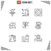 Group of 9 Modern Outlines Set for investment day photo celebration science Editable Vector Design Elements