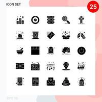 Pack of 25 creative Solid Glyphs of christian seo computing search globe Editable Vector Design Elements