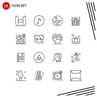 Pictogram Set of 16 Simple Outlines of business present dermatology gift box skin Editable Vector Design Elements