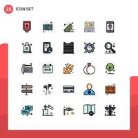 Modern Set of 25 Filled line Flat Colors Pictograph of cell mobile food facebook keyboard Editable Vector Design Elements