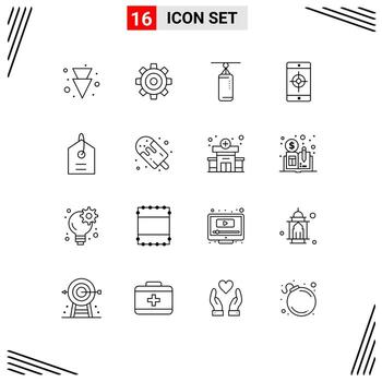 16 Universal Outlines Set for Web and Mobile Applications product target bag mobile application application Editable Vector Design Elements