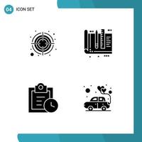 User Interface Pack of 4 Basic Solid Glyphs of focus deadline target education todo Editable Vector Design Elements