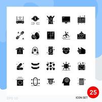 Editable Vector Line Pack of 25 Simple Solid Glyphs of pc device digital monitor medical Editable Vector Design Elements