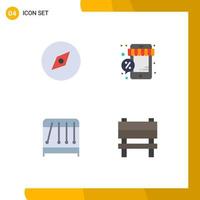 Group of 4 Modern Flat Icons Set for compass pendulum discount store bench Editable Vector Design Elements